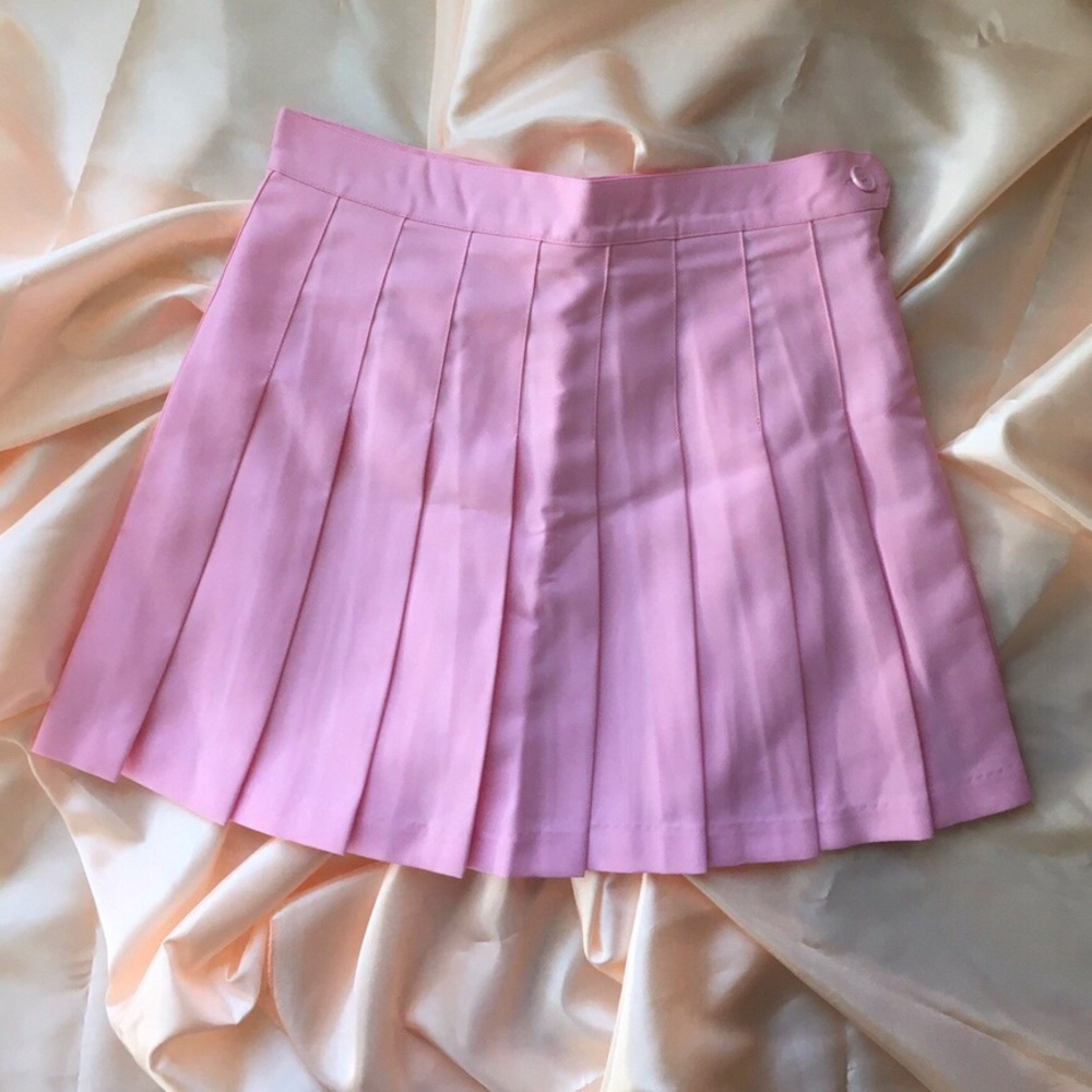 American Apparel pink pleated skater mini skirt